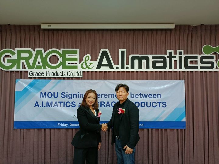 에이아이매틱스 이훈 대표이사(우), 그레이스 프로덕츠 푸라나스콘스(Ms.Grace) 대표이사 (사진=에이아이매틱스 제공) *재판매 및 DB 금지