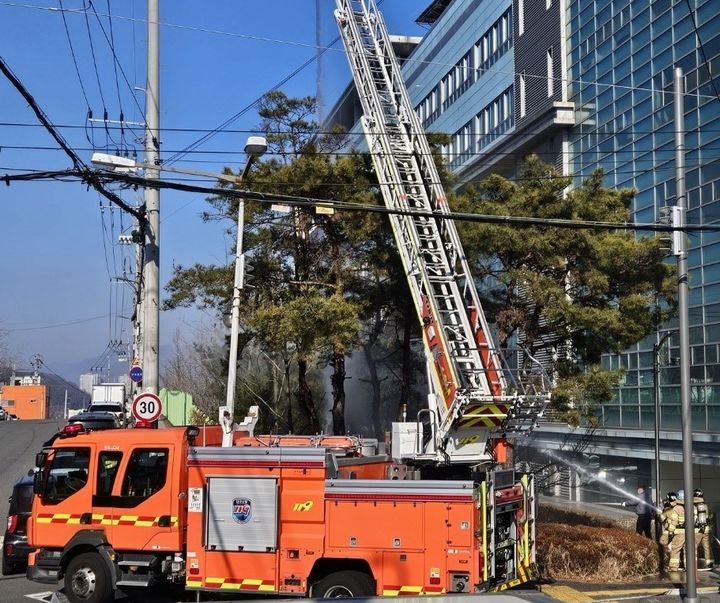 [대구=뉴시스] 대구서부소방서는 서구 서대구산업단지에서 대형화재 대비 합동소방훈련을 시행했다. (사진=대구서부소방서 제공) 2024.01.29. photo@newsis.com *재판매 및 DB 금지