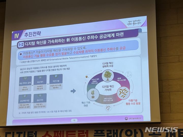 [서울=뉴시스]과학기술정보통신부가 31일 대한상공회의소에서 '대한민국 디지털 스펙트럼 플랜 정책방향 토론회를 열고 중장기 주파수 공급 계획을 발표했다. (사진=심지혜 기자)