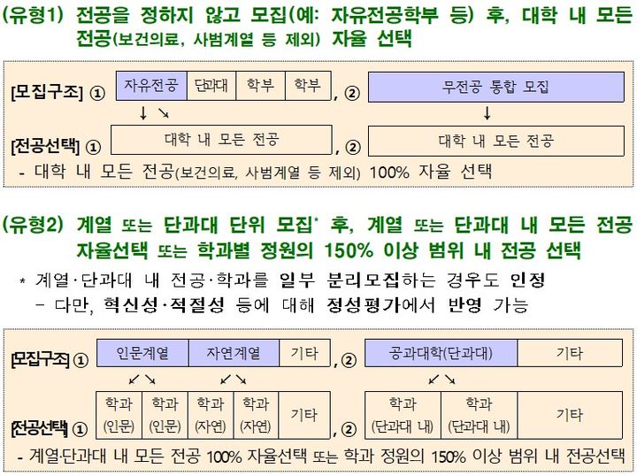 [세종=뉴시스] 2024년도 대학혁신지원사업에서 교육부가 규정한 무전공 선발 방식. (자료=교육부 제공). 2024.02.04. photo@newsis.com *재판매 및 DB 금지