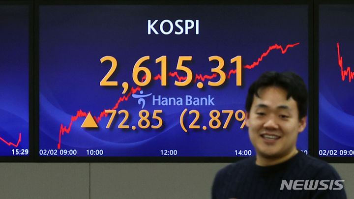 [서울=뉴시스] 최진석 기자 = 지난 2일 서울 중구 명동 하나은행 딜링룸에서 딜러가 업무를 보고 있다. 2024.02.02. myjs@newsis.com