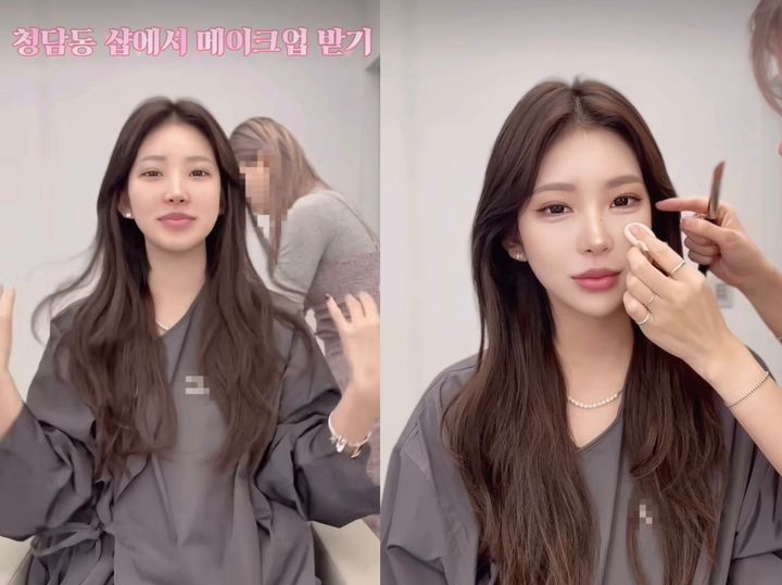 [서울=뉴시스] 인플루언서 최준희가 민낯(왼쪽)부터 풀메이크업까지의 과정을 공개했다. (사진=최준희 인스타그램 캡처) 2024.02.04. photo@newsis.com *재판매 및 DB 금지