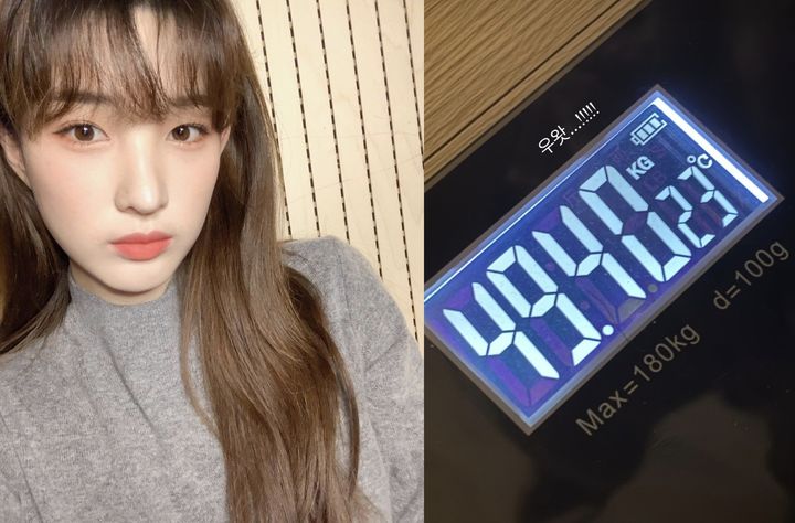 [서울=뉴시스] 그룹 '라붐' 출신 율희(왼쪽)가 자신의 몸무게를 공개했다. (사진=율희 인스타그램 캡처) 2024.02.04. photo@newsis.com *재판매 및 DB 금지