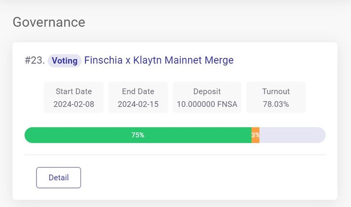 [서울=뉴시스] 14일 오후 네카오 코인 탄생을 결정짓는 '핀시아X클레이튼 메인넷 통합' 투표 현황.(사진=핀시아 홈페이지 캡처) 2024.02.14 *재판매 및 DB 금지
