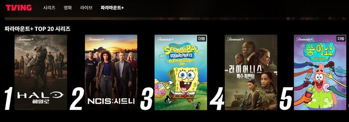 [서울=뉴시스] 29일 티빙에 따르면 티빙은 오는 31일 파라마운트 드라마·영화 220여편을 종료한다. (사진=티빙 홈페이지 캡처) *재판매 및 DB 금지