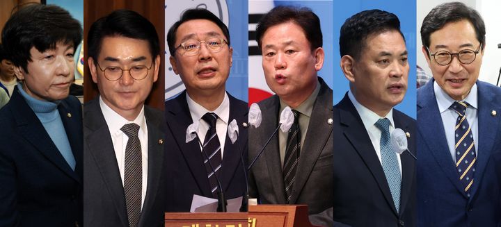 더불어민주당 공천관리위원회가 현역 의정활동 평가 '하위 20%' 개별통보를 이어가고 있는 가운데, 김영주·박용진·윤영찬·송갑석·박영순·김한정 의원(왼쪽부터) 하위권 통보 사실을 직접 공개하며 심사 공정성에 문제 제기를 했다.   *재판매 및 DB 금지