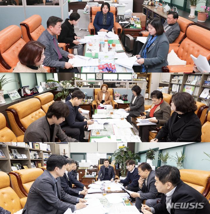 [안산=뉴시스] 안산시의회 3개 상임위원회가 20일 안산시와 간담회를 가졌다. 사진 위부터 차례대로 기획행정위원회와 문화복지위원회, 도시환경위원회가 간담회를 하고 있는 모습.(사진=안산시의회 제공)2024.02.21.photo@newsis.com