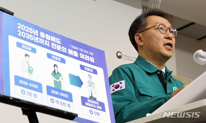 [세종=뉴시스] 강종민 기자 = 박민수 의사 집단행동 중앙사고수습본부 부본부장(보건복지부 제2차관)이 22일 세종시 정부세종청사에서 중수본 회의 주요 내용과 의료기관 현장점검 결과 등을 발표하고 있다. 2024.02.22. ppkjm@newsis.com