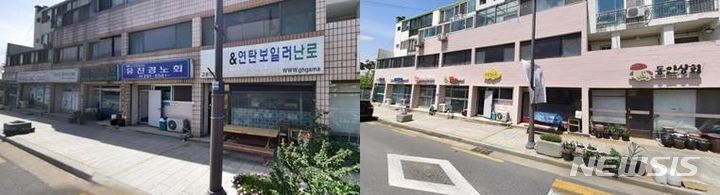 [완주=뉴시스] 완주 문화예술촌의 간판개선사업 변경전 모습(왼족)과 변경 후(오른쪽) 모습. (사진= 전북자치도 제공) *재판매 및 DB 금지