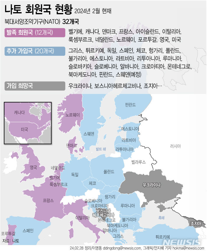 [서울=뉴시스] 헝가리 부다페스트 의회에서 스웨덴의 북대서양조약기구(NATO·나토) 가입안을 찬성 188명, 반대 6명으로 비준했다. 200년 넘는 비군사동맹 전통을 깨고 스웨덴은 사실상 나토 32번째 회원국이 됐다. (그래픽=안지혜 기자)  hokma@newsis.com