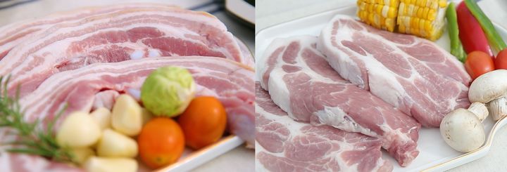 [세종=뉴시스] 한국형 흑돼지 우리흑돈 삼겹살(왼쪽)과 목심. (사진=농촌진흥청 제공) *재판매 및 DB 금지