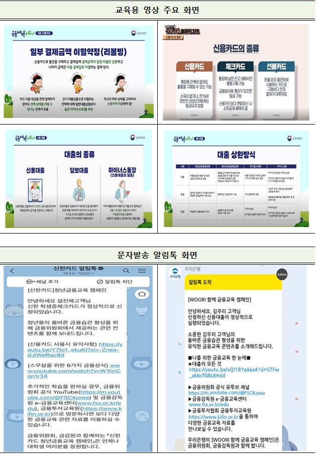 [서울=뉴시스] 금융위원회의 사회초년생 금융교육 영상 및 문자발생 화면. (자료=금융위원회 제공) *재판매 및 DB 금지