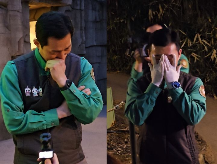 [서울=뉴시스] 자이언트 판다 '푸바오'를 돌본 강철원 사육사가 푸바오의 마지막 퇴근 길에서 끝내 눈물을 흘렸다. (사진=엑스 캡처본) *재판매 및 DB 금지