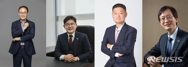 [서울=뉴시스]한국공학한림원의 일진상, 해동상 수상자로 선정된 김용화 현대자동차 고문, 박진호 한국에너지공과대학교 연구부총장, 박건형 조선일보 테크부장, 이용훈 울산과학기술원 총장(왼쪽부터). (사진=한국공학한림원 제공)