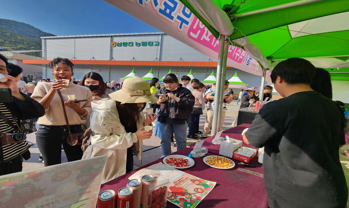 [밀양=뉴시스] 제13회 밀양 삼랑진 딸기 시배지 축제의 열린 딸기 맥주, 막걸리, 와인 무료 시식회. (사진=밀양시 제공) 2024.03.14. photo@newsis.com *재판매 및 DB 금지