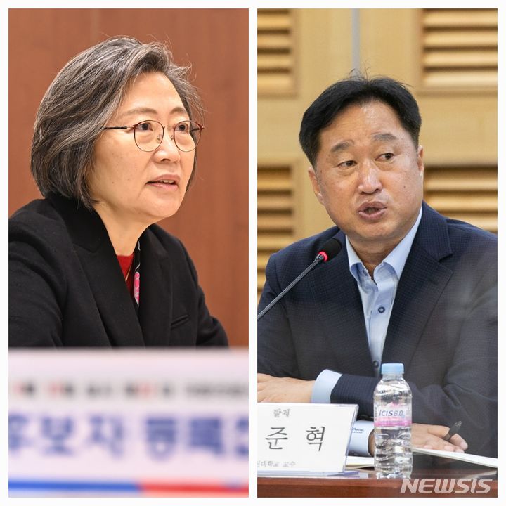 [서울=뉴시스] 경기 수원정에 출마하는 이수정 국민의힘 후보와 김준혁 더불어민주당 후보. 2024.03.16.