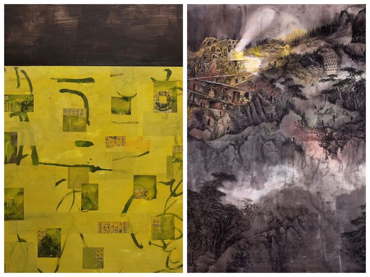 왼쪽부터 이가흔 작가 '필기-조화'와 이준의 작가의 '고산신촌'&nbsp; *재판매 및 DB 금지