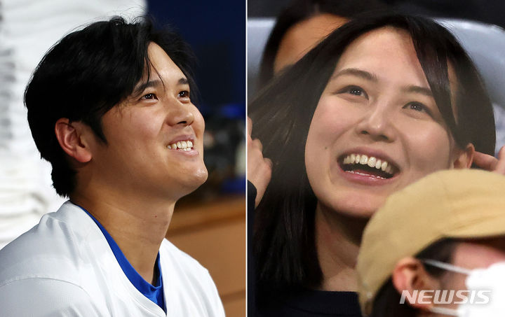 [서울=뉴시스] 김선웅 기자 = LA 다저스 오타니 쇼헤이의 아내 다나카 마미코가 18일 서울 구로구 고척스카이돔에서 열린 MLB 서울시리즈 팀 코리아와 LA 다저스의 연습 경기를 찾아 경기를 보고 있다. (공동취재) 2024.03.19. photo@newsis.com