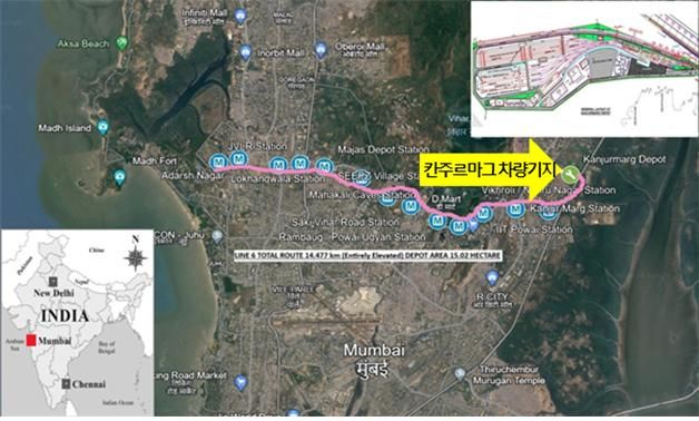 [대전=뉴시스] 뭄바이 6호선 차량기지 및 부대공사 사업현황도. (사업현황도=국가철도공단 제공) 2024.03.21. photo@newsis.com *재판매 및 DB 금지