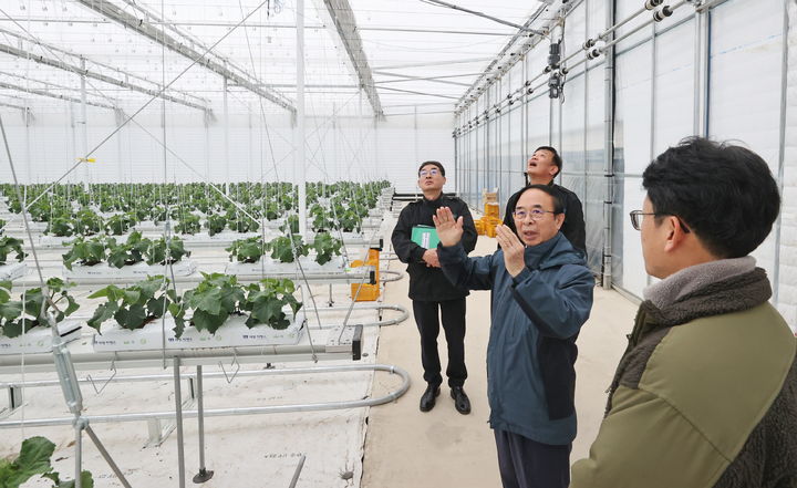 심민 임실군수가 관내 스마트팜 시설을 방문해 농가와 소통하며 시설을 살펴보고 있다. *재판매 및 DB 금지