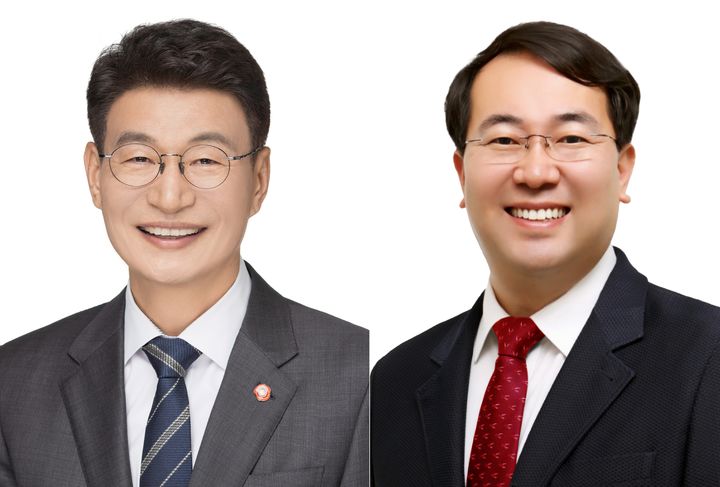 [제주=뉴시스] 제22대 국회의원선거 제주시갑 선거구 문대림 더불어민주당 후보(왼쪽)와 고광철 국민의힘 후보 *재판매 및 DB 금지