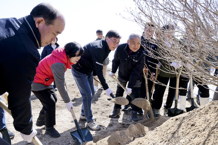 [합천=뉴시스] 합천군청 황매산 산철쭉 나무심기. (사진=합천군 제공) 2024.03.24. photo@newsis.com *재판매 및 DB 금지