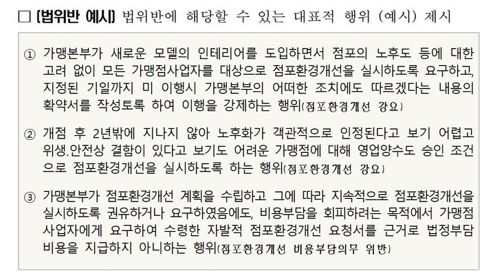 가맹점주에 상품권 등 판촉행사 강요도 위법…심사지침 시행