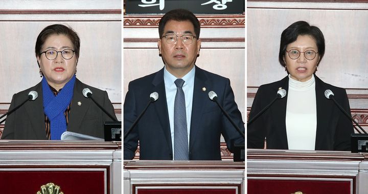 26일 정읍시의회의 제292회 임시회가 개회했다. 제1차 본회의에서 (왼쪽부터)한선미 의원, 이상길 의원, 서향경 의원이 각각 '5분 자유발언을'을 펼치고 있다. *재판매 및 DB 금지