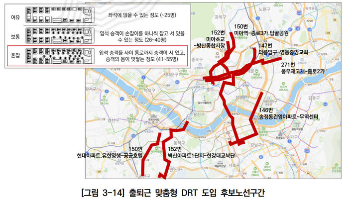 [서울=뉴시스]출퇴근 맞춤형 DRT 도입 후보 노선 구간. 2024.03.27. (사진=서울연구원 제공) *재판매 및 DB 금지