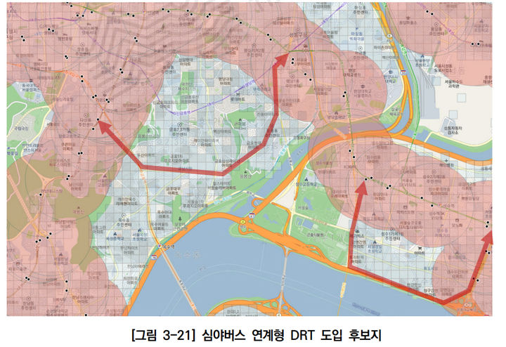 [서울=뉴시스]심야버스 연계형 DRT 도입 후보지. 2024.03.27. (사진=서울연구원 제공)  *재판매 및 DB 금지