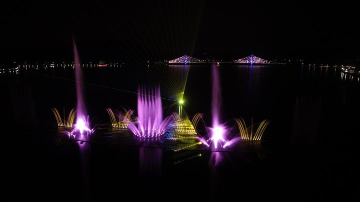 [논산=뉴시스]논산 탑정호 음악분수 야간 전경. 2024. 03. 28&nbsp; *재판매 및 DB 금지