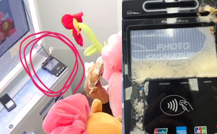 [서울=뉴시스] 무인사진관을 운영 중인 업주가 최근 방문한 남성 2명이 단말기에 아이스크림을 꽂아두고 가 피해를 입었다며 조언을 구했다. (사진='아프니까 사장이다' 캡처) *재판매 및 DB 금지