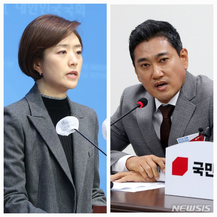 [서울=뉴시스] 서울 광진을에 출마한 고민정 더불어민주당 후보(왼쪽)와 오신환 국민의힘 후보(오른쪽). 2024.03.28.