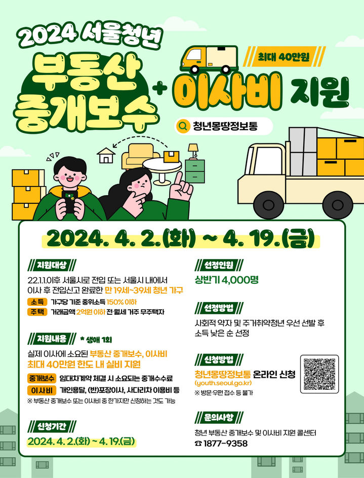 [서울=뉴시스]청년 부동산 중개보수 및 이사비 지원사업 홍보 포스터. 2024.04.01. (사진= 서울시 제공) *재판매 및 DB 금지