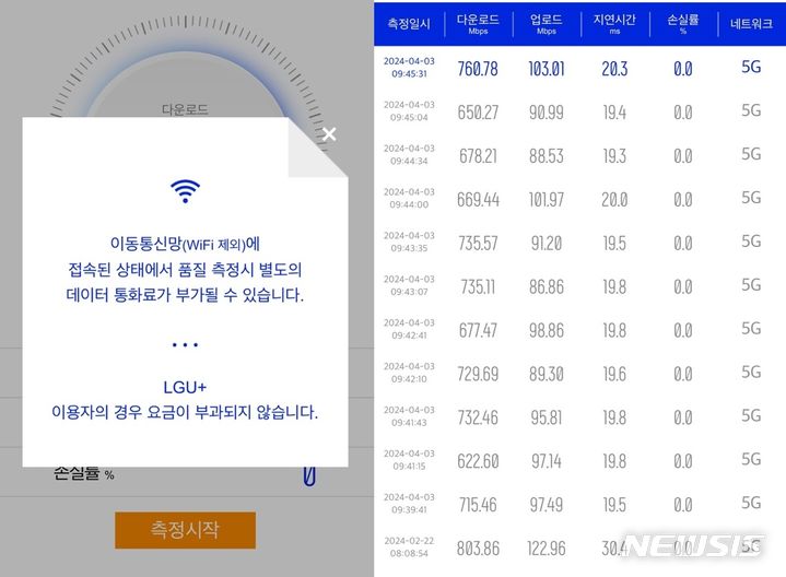 [서울=뉴시스] LG유플러스와 해당 회선을 사용하는 알뜰폰에서만 한국지능정보사회진흥원(NIA) 속도측정 앱 이용시 소모되는 데이터가 무료로 제공된다. 