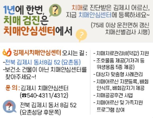 김제시, '치매안심 내비게이션'…환자·의심자 발굴해 검진