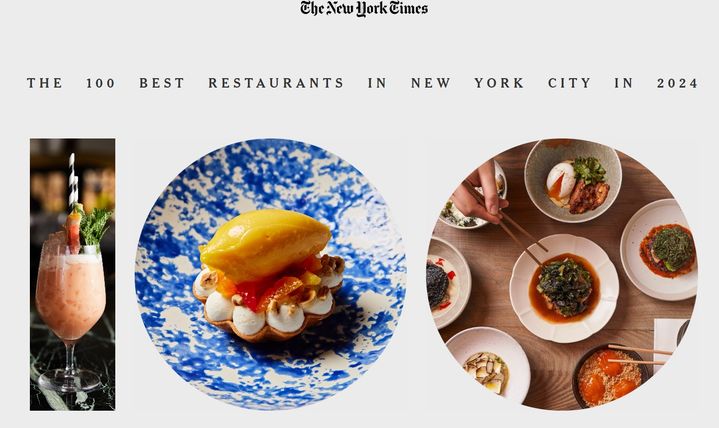 [서울=뉴시스] 뉴욕타임스(NYT)가 '2024년 뉴욕 최고의 레스토랑 100곳’을 선정한 가운데, 아토믹스 등 한식당 7곳이 순위에 올랐다. 사진은 해당 보도 갈무리. (사진=뉴욕타임스) 2024.04.08. *재판매 및 DB 금지