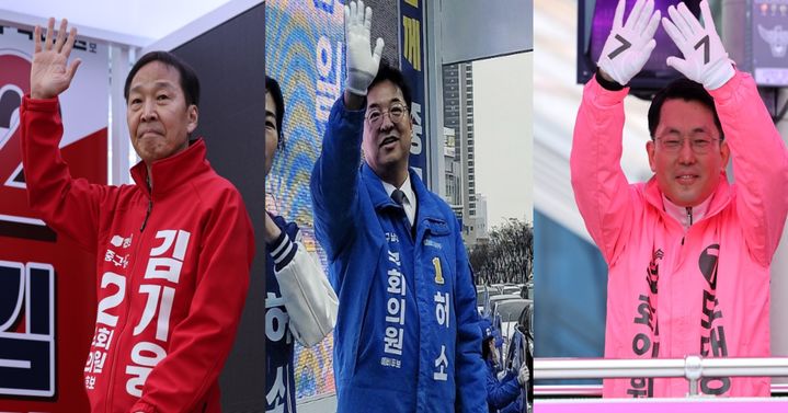 왼쪽부터 김기웅 국민의힘 후보, 허소 더불어민주당 후보, 도태우 무소속 후보. *재판매 및 DB 금지