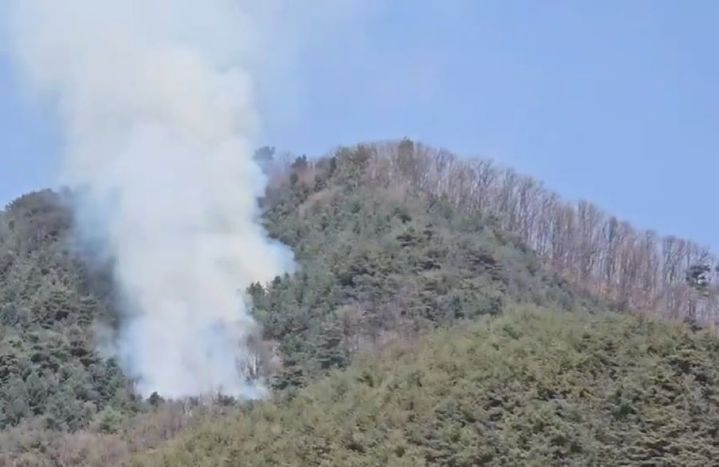 [양구=뉴시스] 12일 소방당국은 이날 오후 1시 14분경 강원특별자치도 양구군 국토정중앙면 가오작리 산88번지 인근에서 산불이 발생, 진화에 나섰다고 밝혔다. 강원특별자치도소방본부 제공 *재판매 및 DB 금지