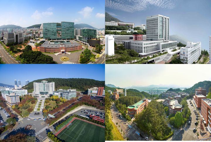 [부산=뉴시스] 글로컬대학30에 예비선정된 대학들. 동아대(왼쪽 상단)-동서대(오른쪽 상단), 동명대(왼쪽 하단)-신라대(오른쪽 하단). (사진=각 대학 제공) 2024.04.16. photo@newsis.com *재판매 및 DB 금지