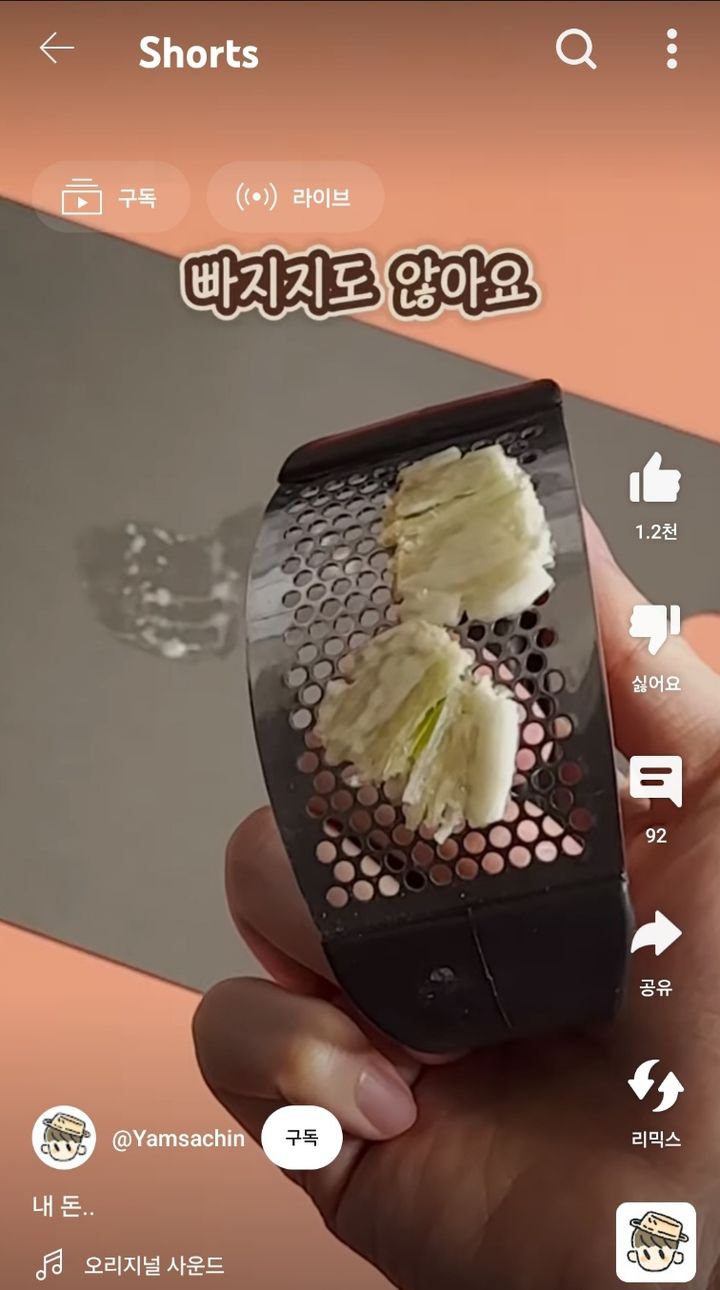 [서울=뉴시스] 유튜버 '냠사친'은 본인의 유튜브 채널에 마늘다지기 제품의 실사용 후기를 남겼다 (사진= 유튜브 채널 '냠사친' 캡처 ) 2024.4.16. photo@newsis.com *재판매 및 DB 금지