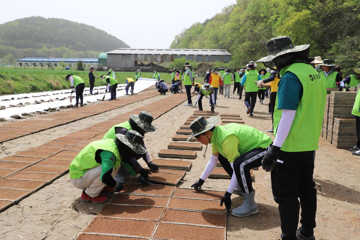 [울산=뉴시스] 울산농협(본부장 김창현)은 17일 울산 울주군 두동면에서 영농지원발대식을 개최하고 농촌 지원활동을 본격적으로 시작했다고 밝혔다. 2024.04.17. (사진= 울산농협 제공)photo@newsis.com *재판매 및 DB 금지