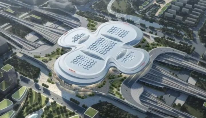 [서울=뉴시스] 중국 장쑤성 난징시가 공개한 기차역 시안이 중국 누리꾼들 사이에서 생리대를 닮았다는 비판을 받고 있다고 16일(현지시간) 영국 BBC가 보도했다. 사진은 해당 기차역 조감도. (사진=BBC) 2024.4.18 *재판매 및 DB 금지