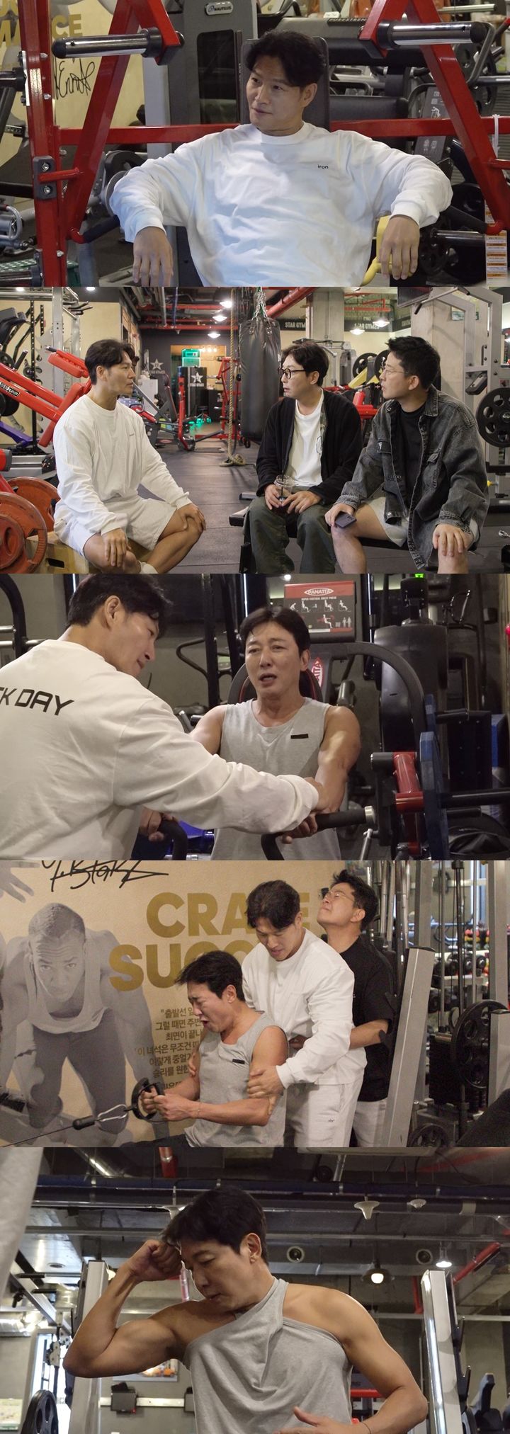 [서울=뉴시스] 21일 오후 9시5분 방송되는 SBS TV 예능물 '미운 우리 새끼'에서는 댄스 그룹 '터보' 출신 가수 김종국과 함께 헬스를 하는 탁재훈의 모습이 공개된다. (사진=SBS '미운 우리 새끼' 제공) 2024.04.19. photo@newsis.com *재판매 및 DB 금지