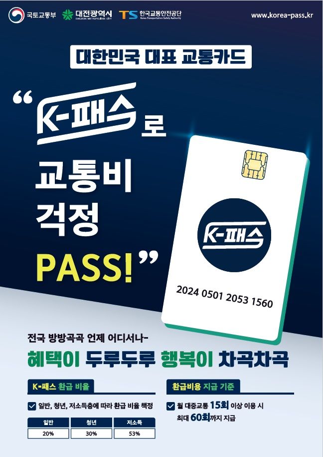 [대전=뉴시스]대전시와 국토부가 내달부터 운영하게 될 K-패스 홍보 포스터. 2024. 04. 23  *재판매 및 DB 금지