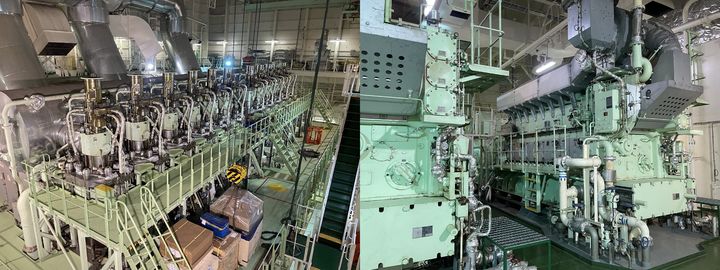 [부산=뉴시스] HMM 기관실에 설치된 메인엔진과 발전기.(사진=이다솜 기자) 2024.04.24 photo@newsis.com *재판매 및 DB 금지