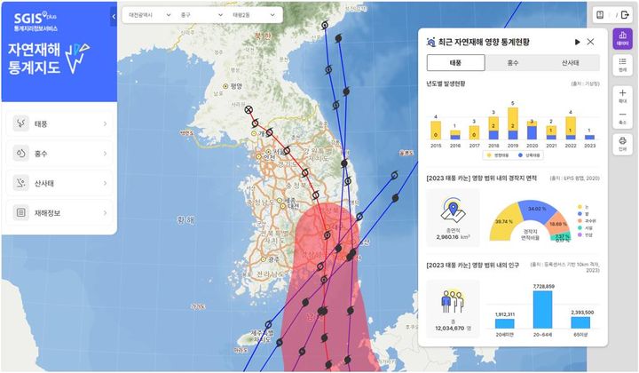 [세종=뉴시스] 사진은 자연재해 통계지도 주화면. (자료=통계청 제공) *재판매 및 DB 금지