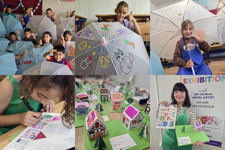 아이프칠드런과 대한적십자사가 함께 튀르키예 어린이날(4월23일)을 기념해 카라만마리쉬州 파잘직의 '우정의마을'에서 예술나눔 미술수업 프로그램을 진행했다. *재판매 및 DB 금지