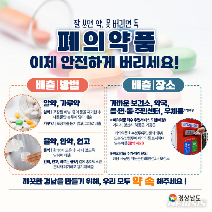 [창원=뉴시스]경남도 폐의약품 안전하게 버리기 홍보 카드뉴스.