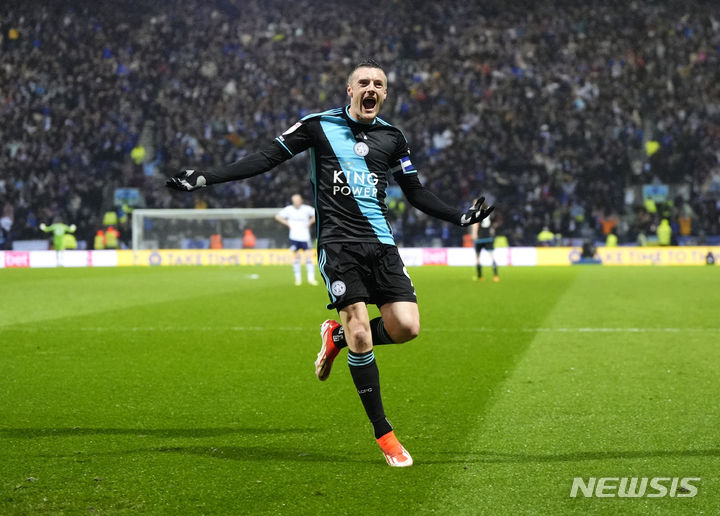 [프레스턴=AP/뉴시스] 잉글랜드 레스터 시티의 제이미 바디. 2024.04.29.